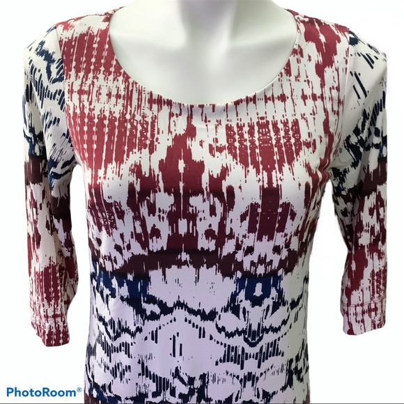 Halo Maroon Navy White Print Long Sleeve Dress - Size XS - Picture 2 of 9